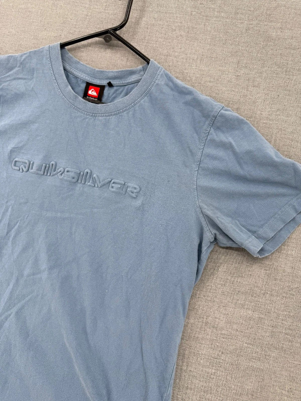Quiksilver Crew Neck Puff Logo Spellout Graphic Mens L Blue Tee Surf Y2K Unisex