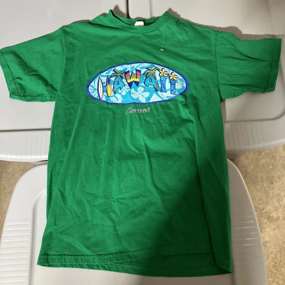 Rare Men’s Kanai Hawaii Vintage Tag Green T Shirt Size Medium Surf Palm Trees Unisex
