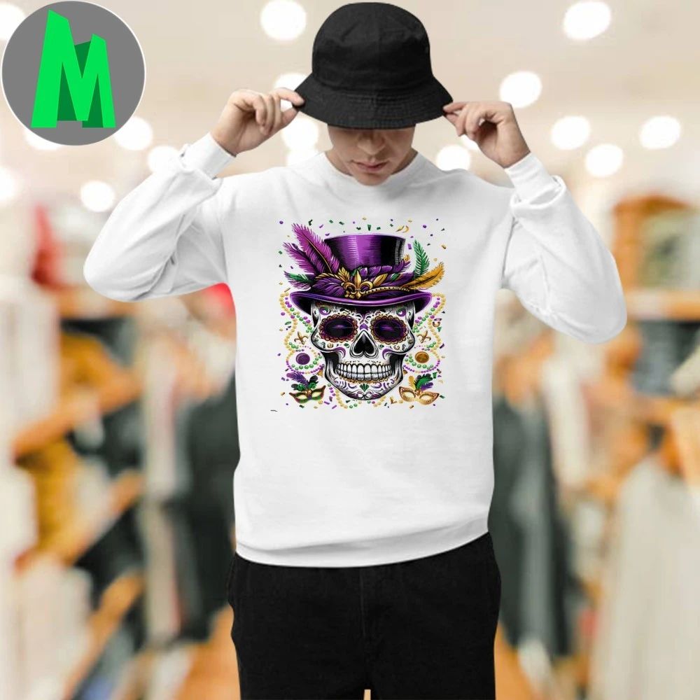 Mardi Gras Skull Top Hat Beads Mask New Orleans Louisiana Shirts Unisex