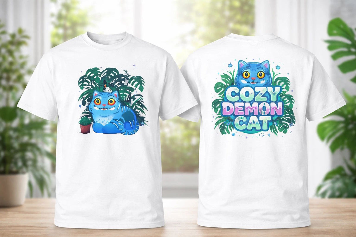 Cute Cat Cozy Aesthetic Plant Lover Graphic Tee White Black Unisex