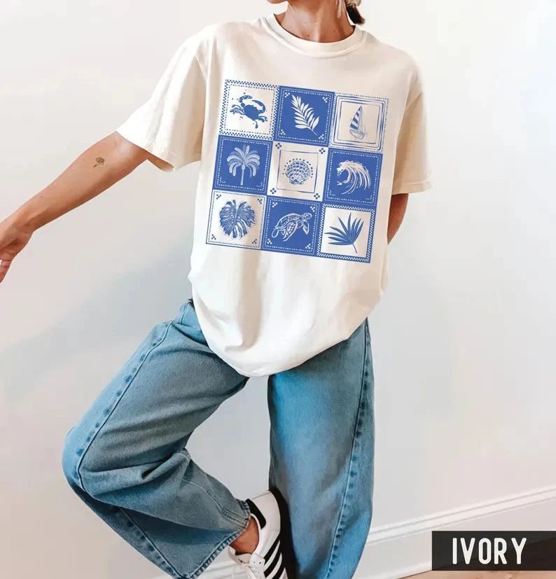 Checkered Ocean Tile Comfort Tee Beach Summer Aesthetic Gift Unisex