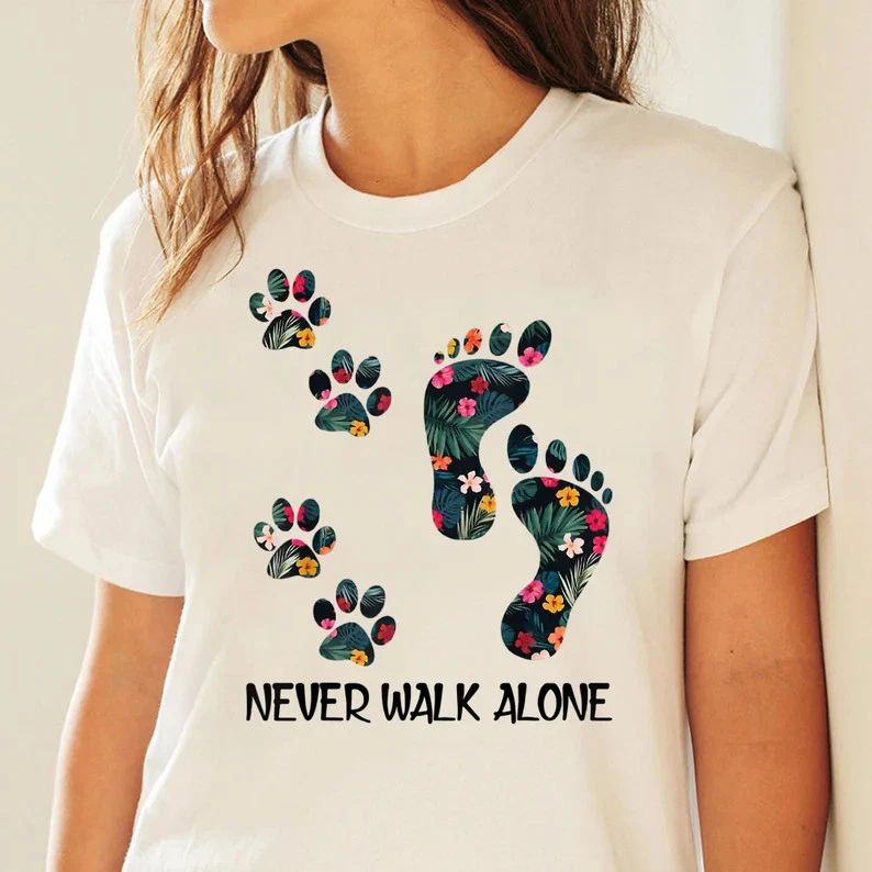 Never Walk Alone Paw Comfort Tee Dog Lover Shirt Unisex