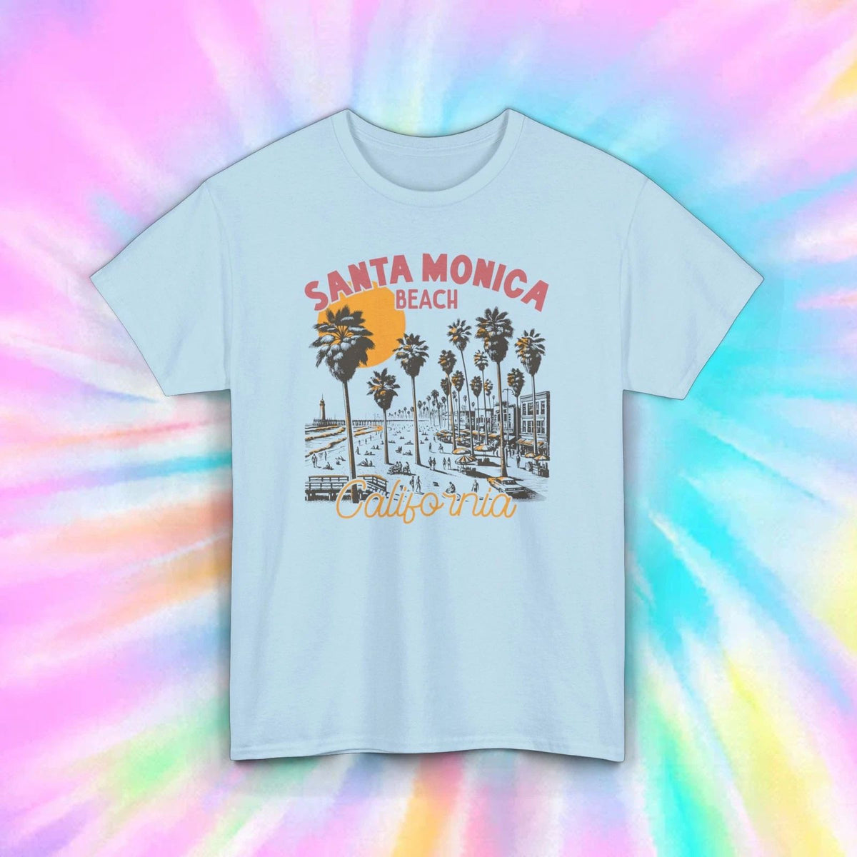 Santa Monica Beach | Vintage California Sunset Tee | Retro Travel | S-5X Unisex