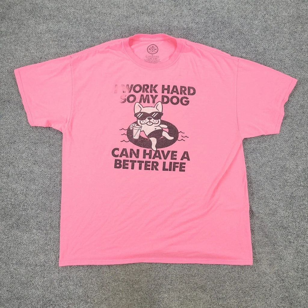 DOM Shirt Men XL PInk Dog Life Graphic Tee Short Sleeve Crew Neck Pullover Adult Unisex