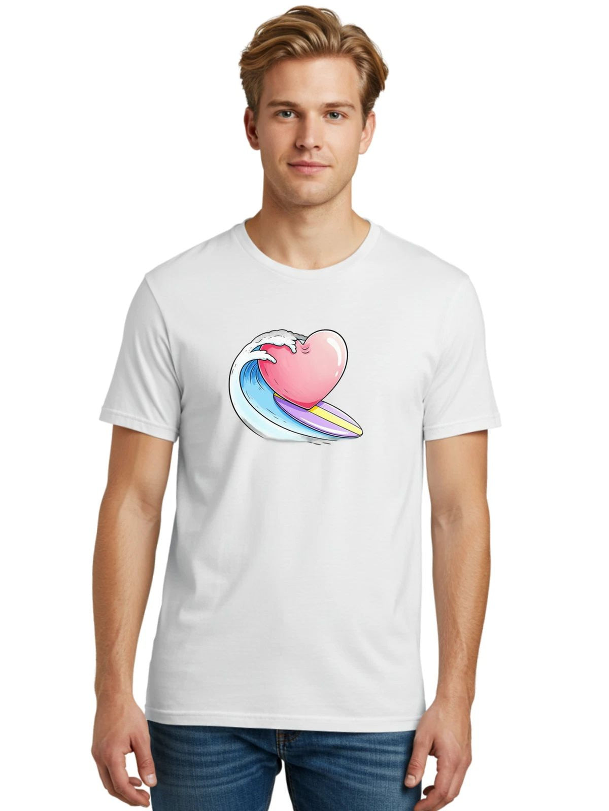 Heart-On-Surfboard-1 Mens Graphic Tee, 100% Cotton, Casual Summer Wear Unisex