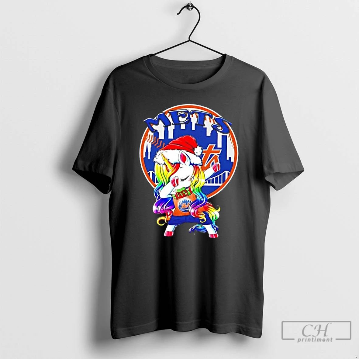 Classic New York Mets X Unicorn Santa Hat Dabbing Merry Christmas T Shirts Unisex
