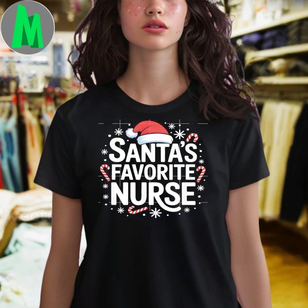 Santa’s Favorite Nurse Christmas Candy Canes Snowflakes Vibe Shirt Unisex