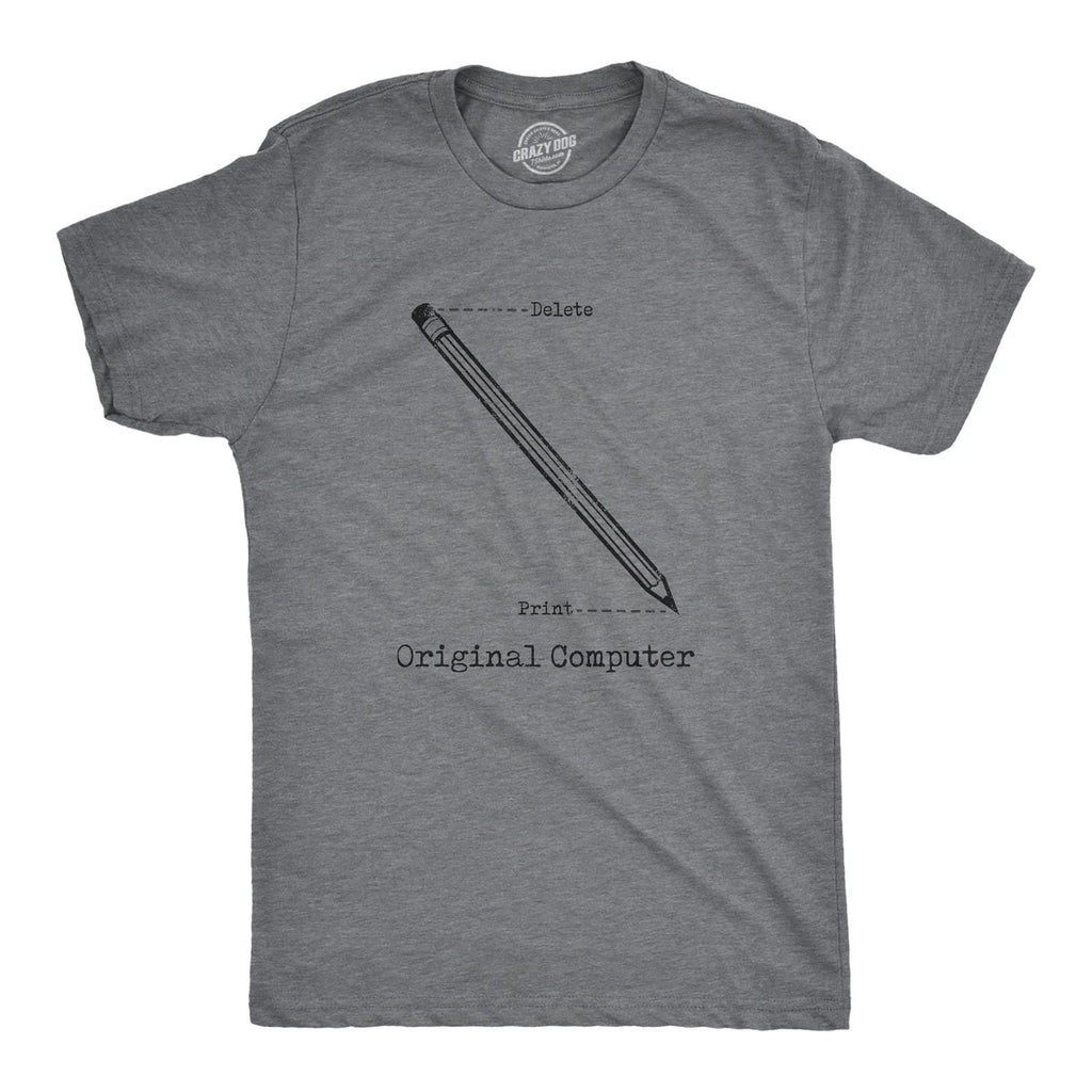 Mens Original Computer T Shirt Funny Pencil Eraser Analog Joke Tee for Guys Unisex