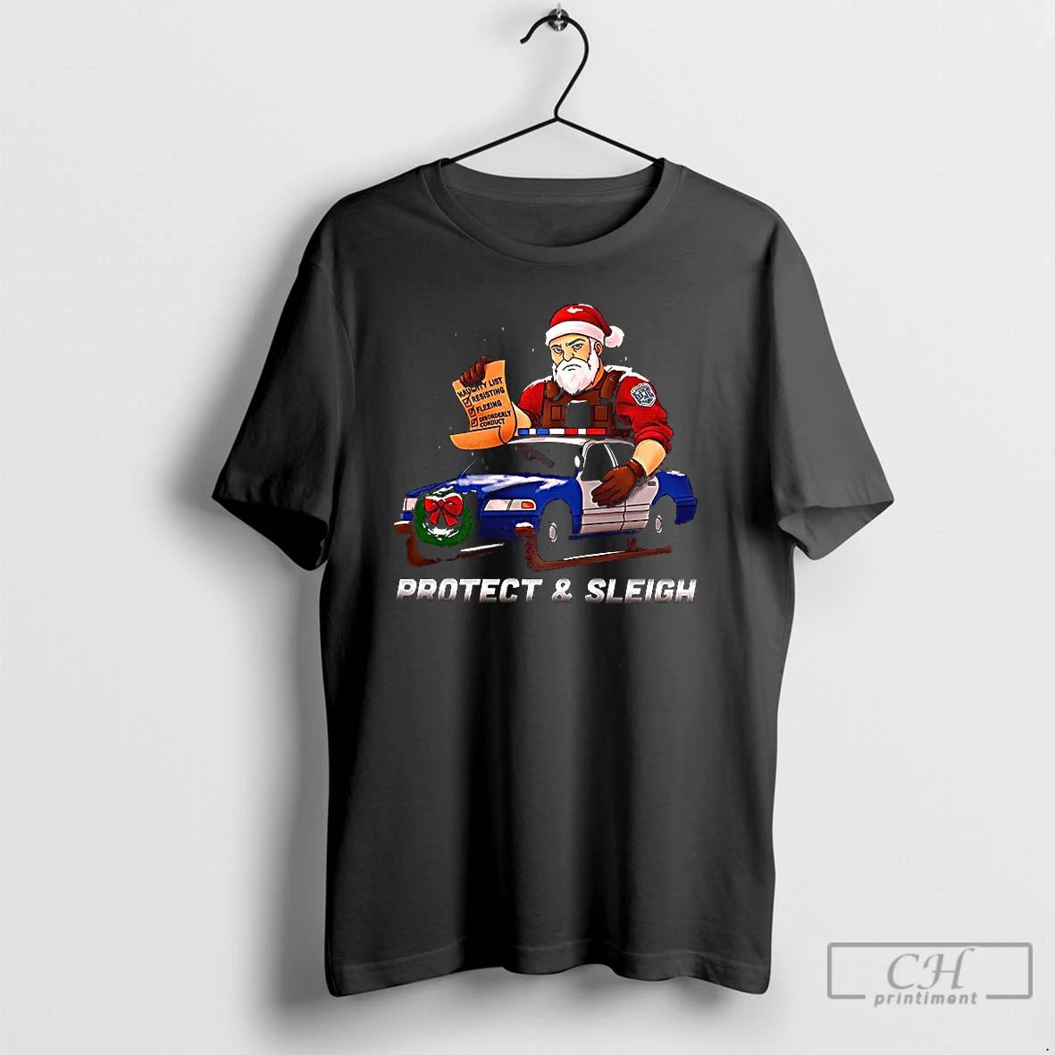 Premium Cbc Protect And Sleigh Santa Police Satirical Christmas T Shirts Unisex