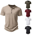 Henley Collar Summer Men Casual Solid Color Short Sleeve T Shirt for Men Unisex