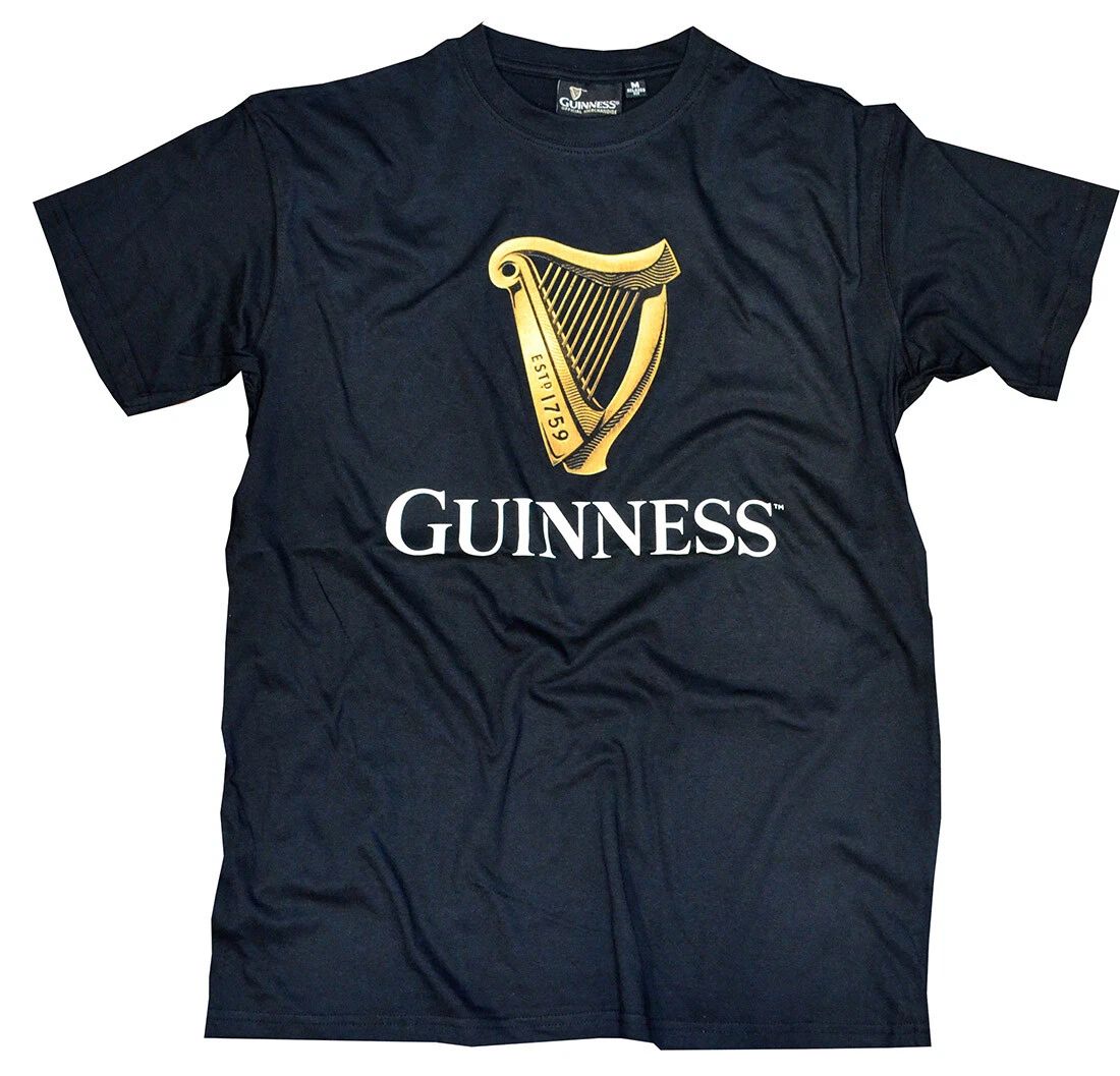 Traditional Craft Guinness Men's Black Cotton , Irish Gold Harp Design Unisex