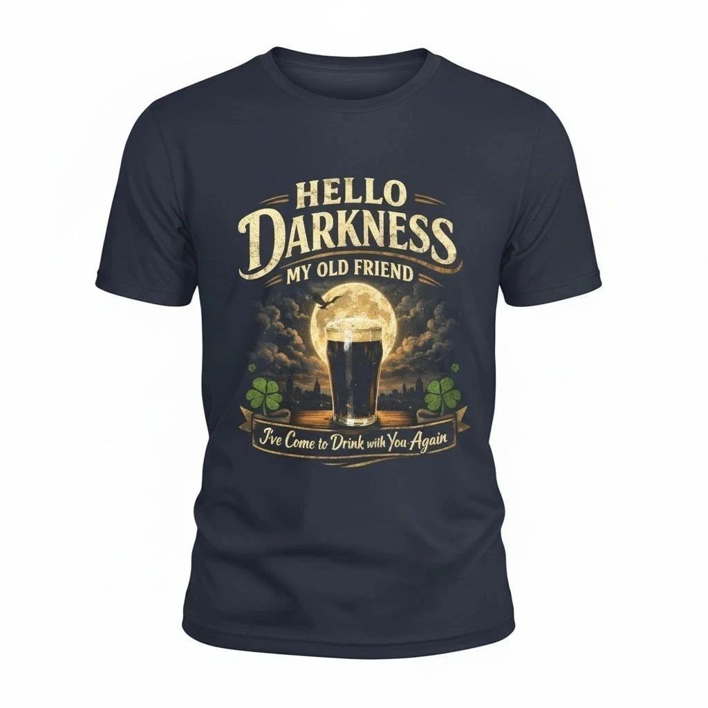 Funny Hello Darkness My Old Friend T Shirt Mens Beer Lover Guinness Style Tee Unisex