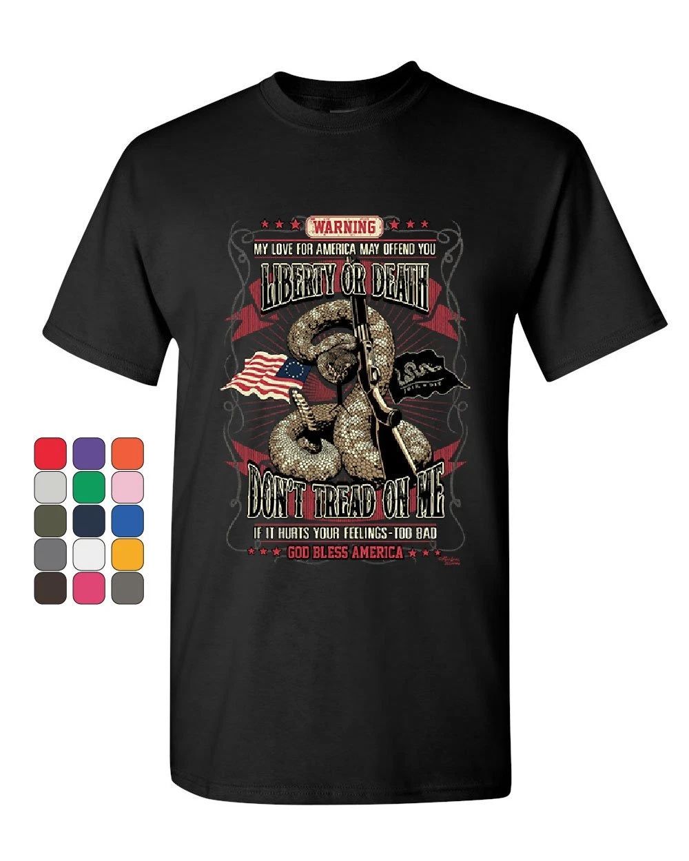 Liberty or Death Don't Tread on Me Gadsden Flag America Mens Tee Shirt Unisex
