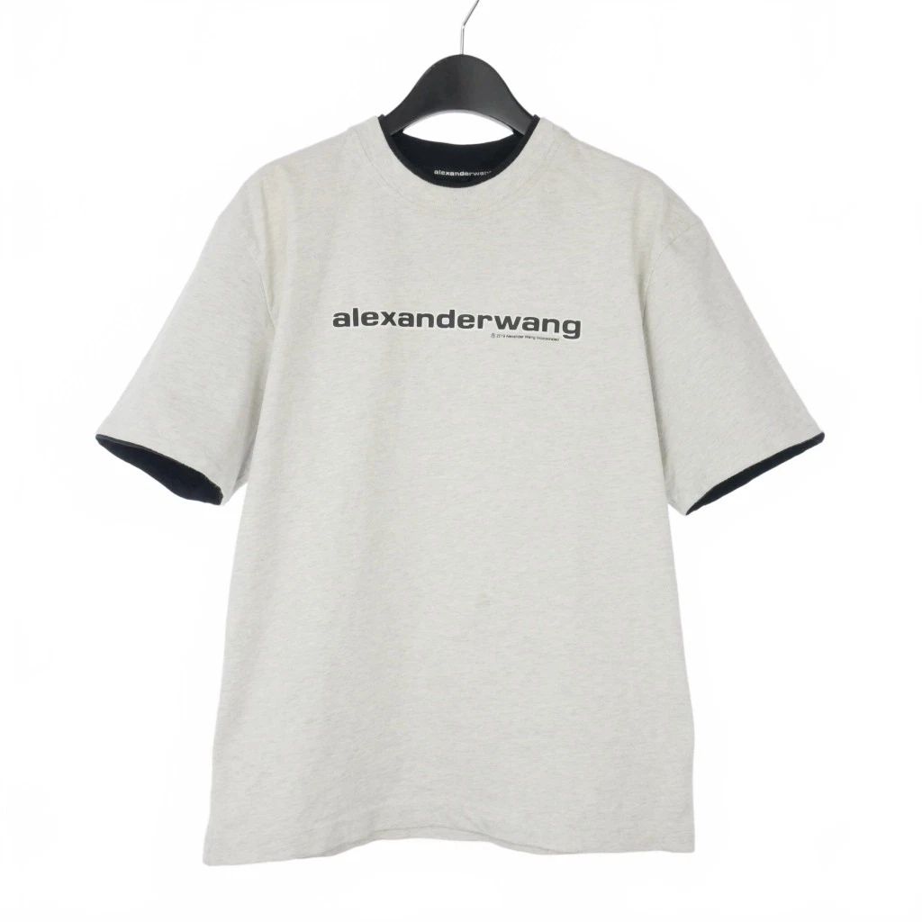 Alexander Wang XS Gray Cotton Layered Logo Short Sleeve Used B Unisex