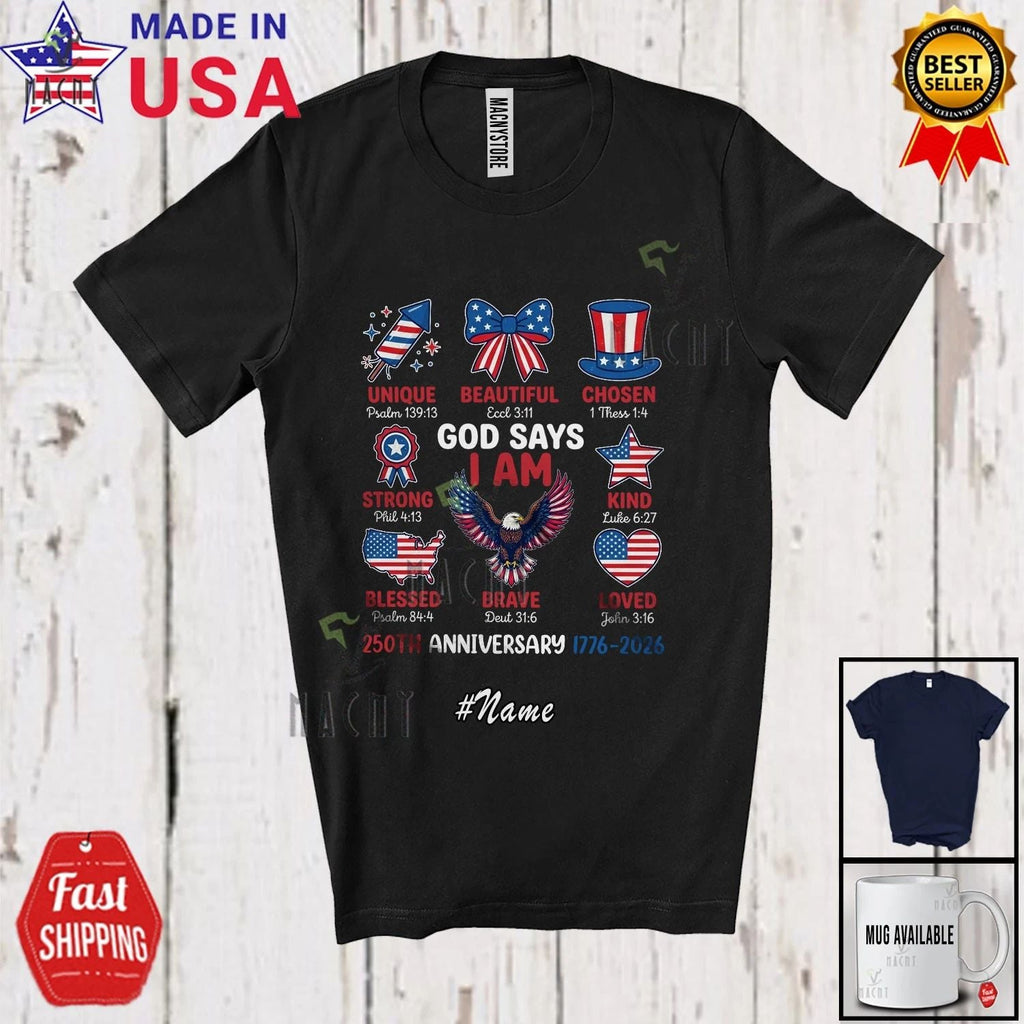 Custom Name God 250th Anniversary; 4th Of July USA Flag Eagle Patriotic Unisex