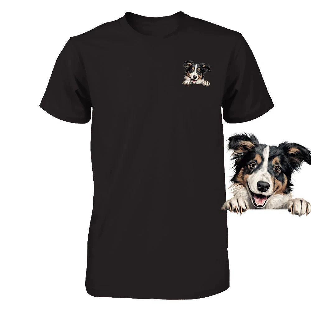 Funny Collie Dog Peeking Pocket Tshirt Cute Puppy Dog Lover Tee Print Gift Unisex