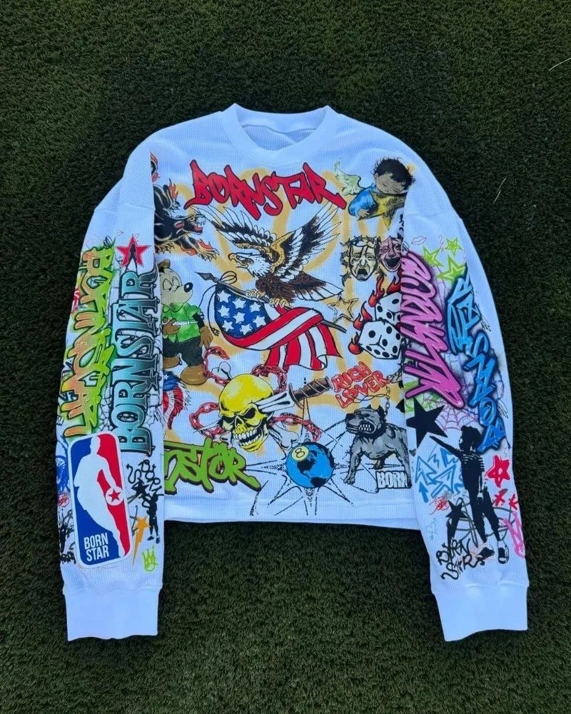 Harajuku Hip Hop High Street Trendy Oversized Long Sleeve T Shirt Men Y2k Unisex