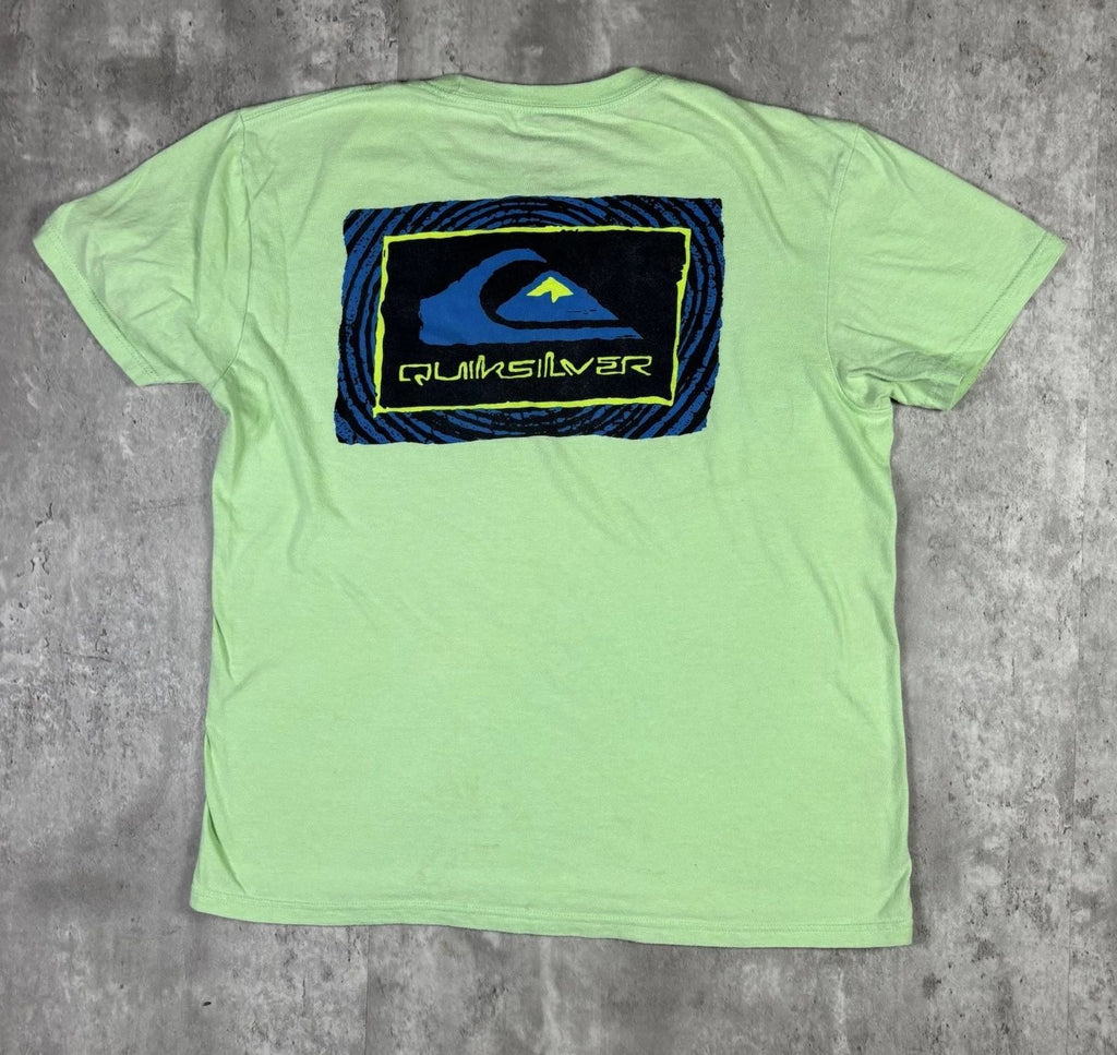 Quiksilver Logo Double Sided T Shirt Green size Medium Surf Skater Cyber Unisex