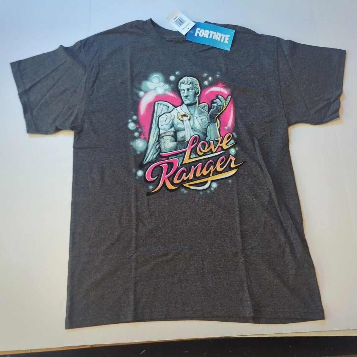 New Fortnite Adult Love Ranger Gray Size L Video Game Graphic Tee Fallen Unisex