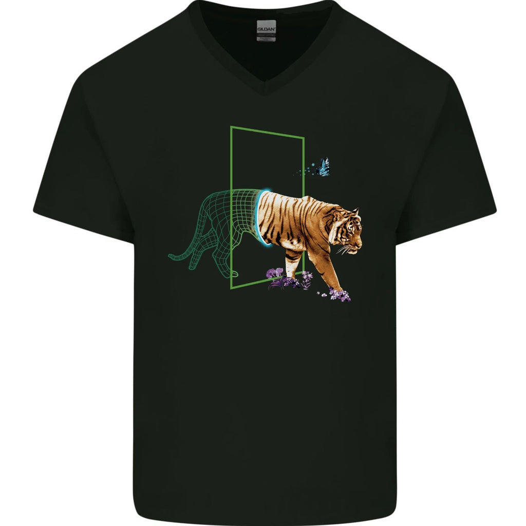 A SCI-FI Tiger Mens V-Neck Cotton Unisex