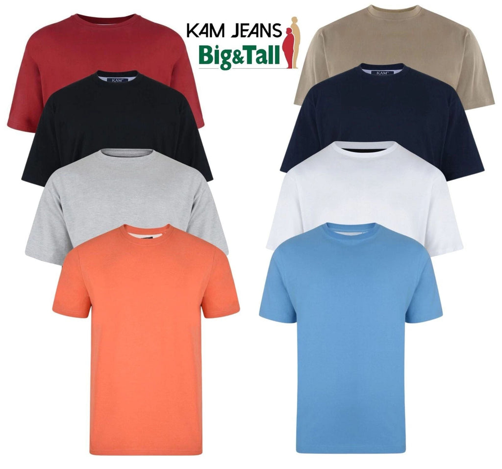 Mens Kam Big & Tall s Short Sleeve Crew Neck Plain Tee Casual Top 2XL-8XL Unisex