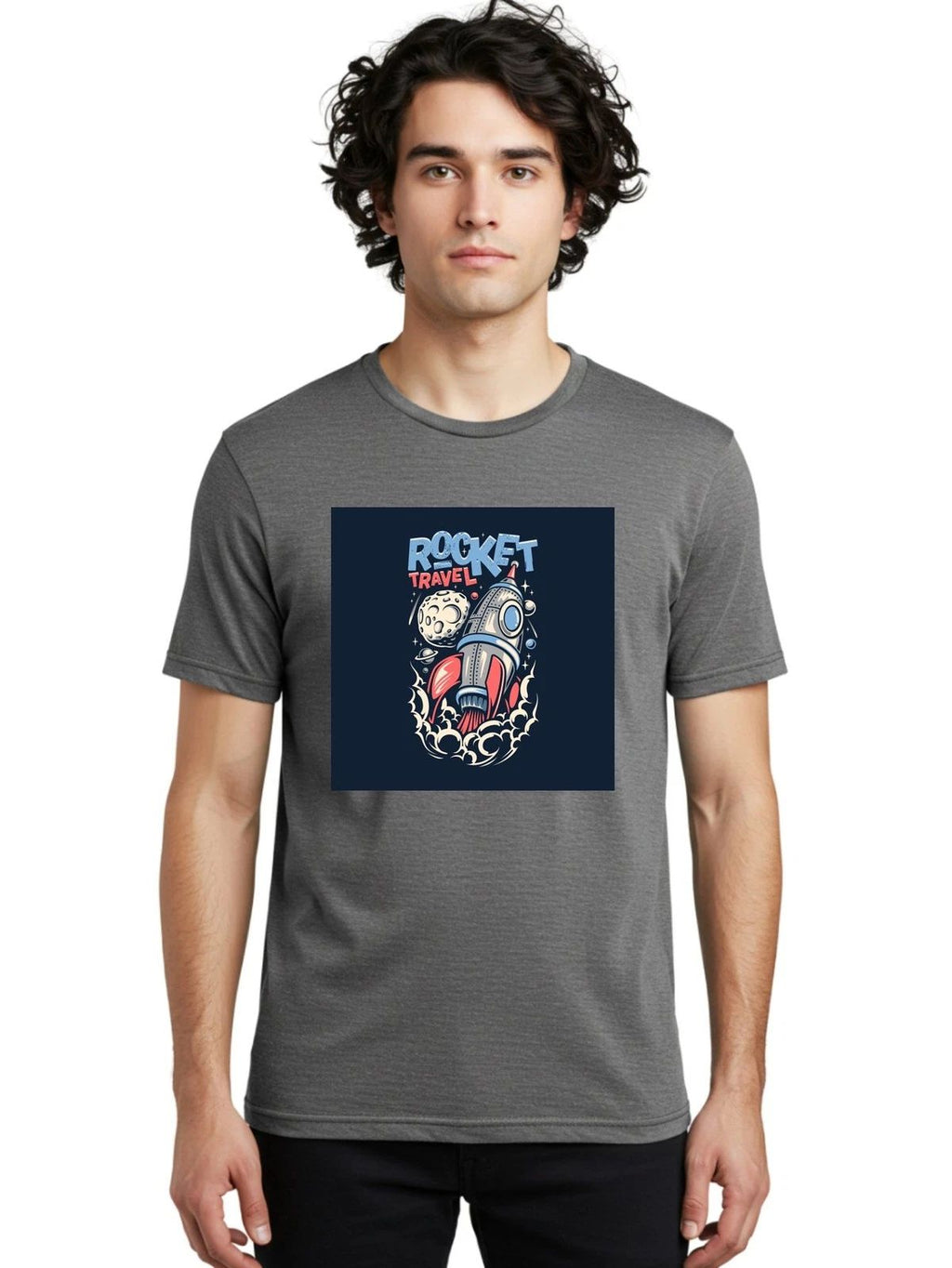 Rocket-Travel Mens Graphic Tee, 100% Cotton, Casual Summer Wear Unisex