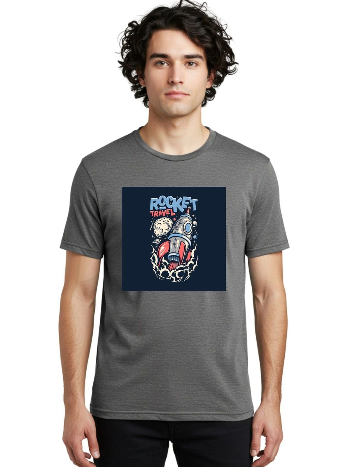Rocket-Travel Mens Graphic Tee, 100% Cotton, Casual Summer Wear Unisex