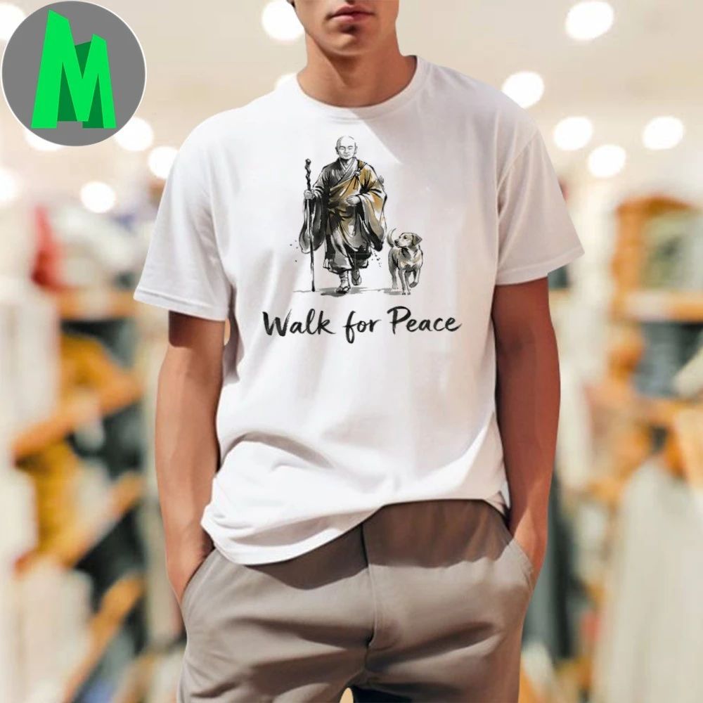 Minimalist Zen Art Walk For Peace Monks With Aloka Dog Shirts Unisex