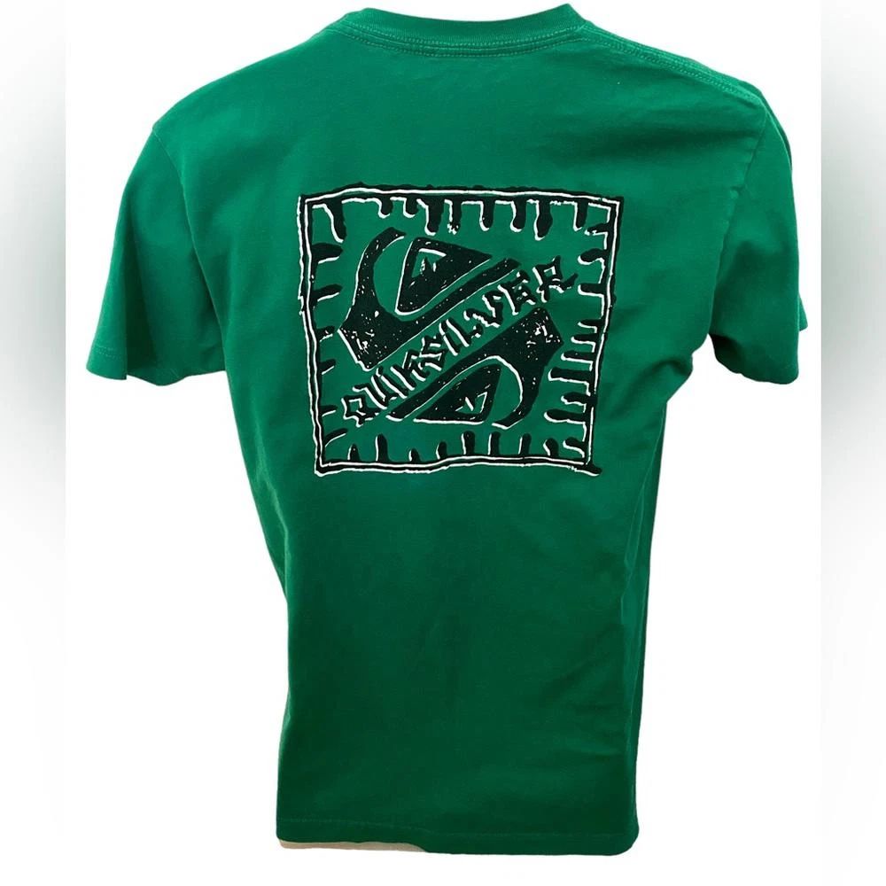 QUIKSILVER Green & Black Surf Tee Shirt Men M Medium Regular Fit Unisex