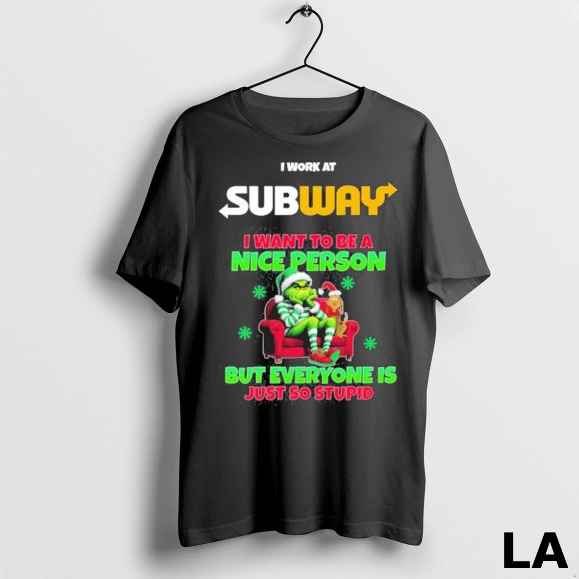 Original Santa Grinch I Work At Subway Logo I Want To Be A Nice Person Unisex