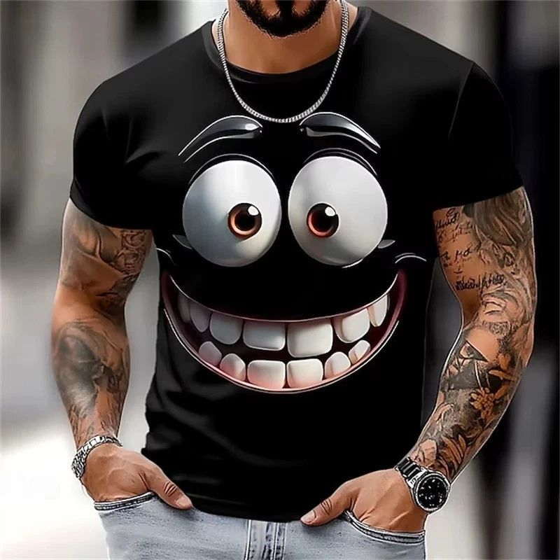 Mens Funny Face 3D Print T Shirt Summer Casual Loose Fit Streetwear Top Unisex