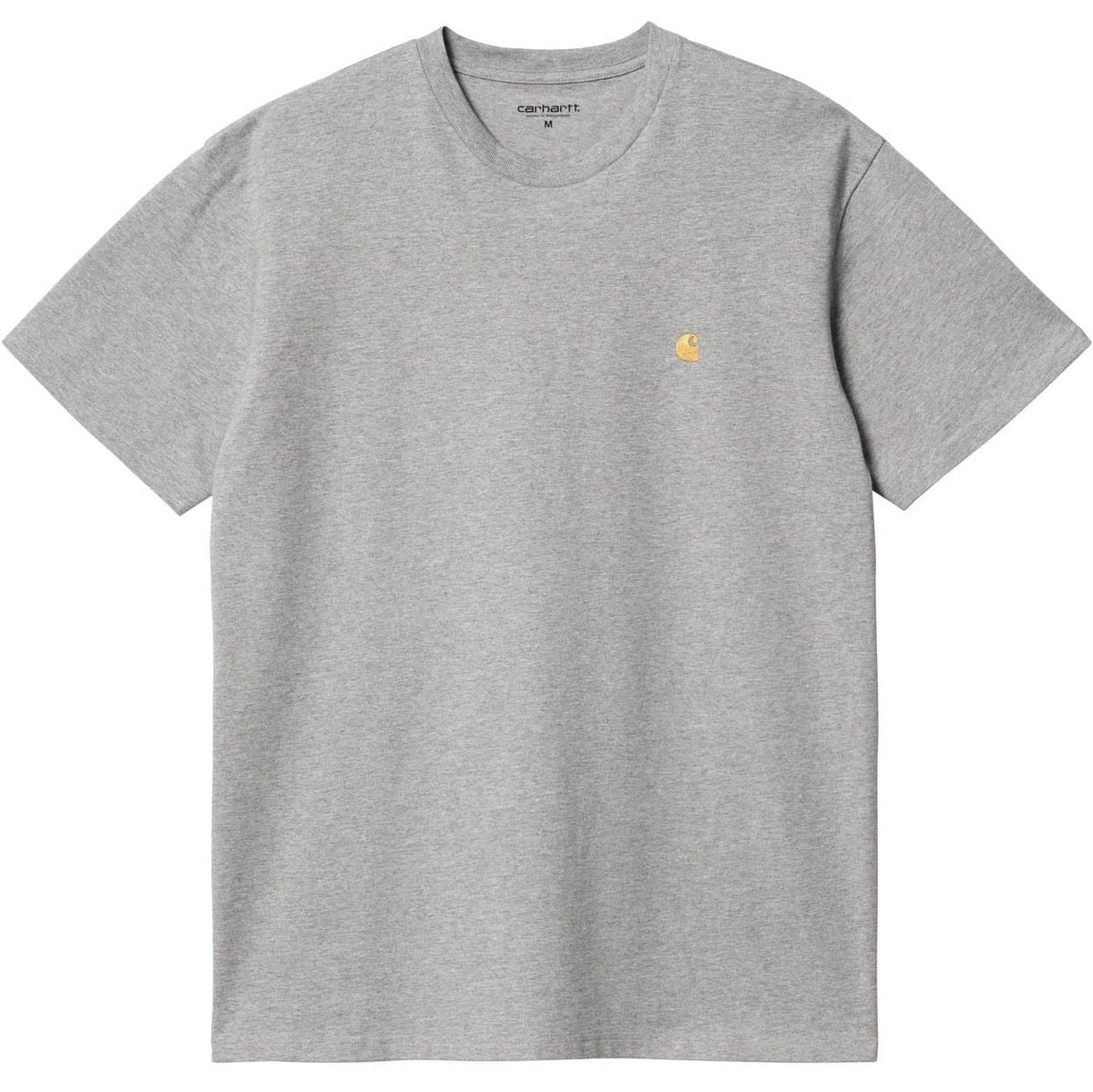 Carhartt Mens WIP Chase Logo Branded Jersey Cotton Tee Grey Heather Gold Unisex