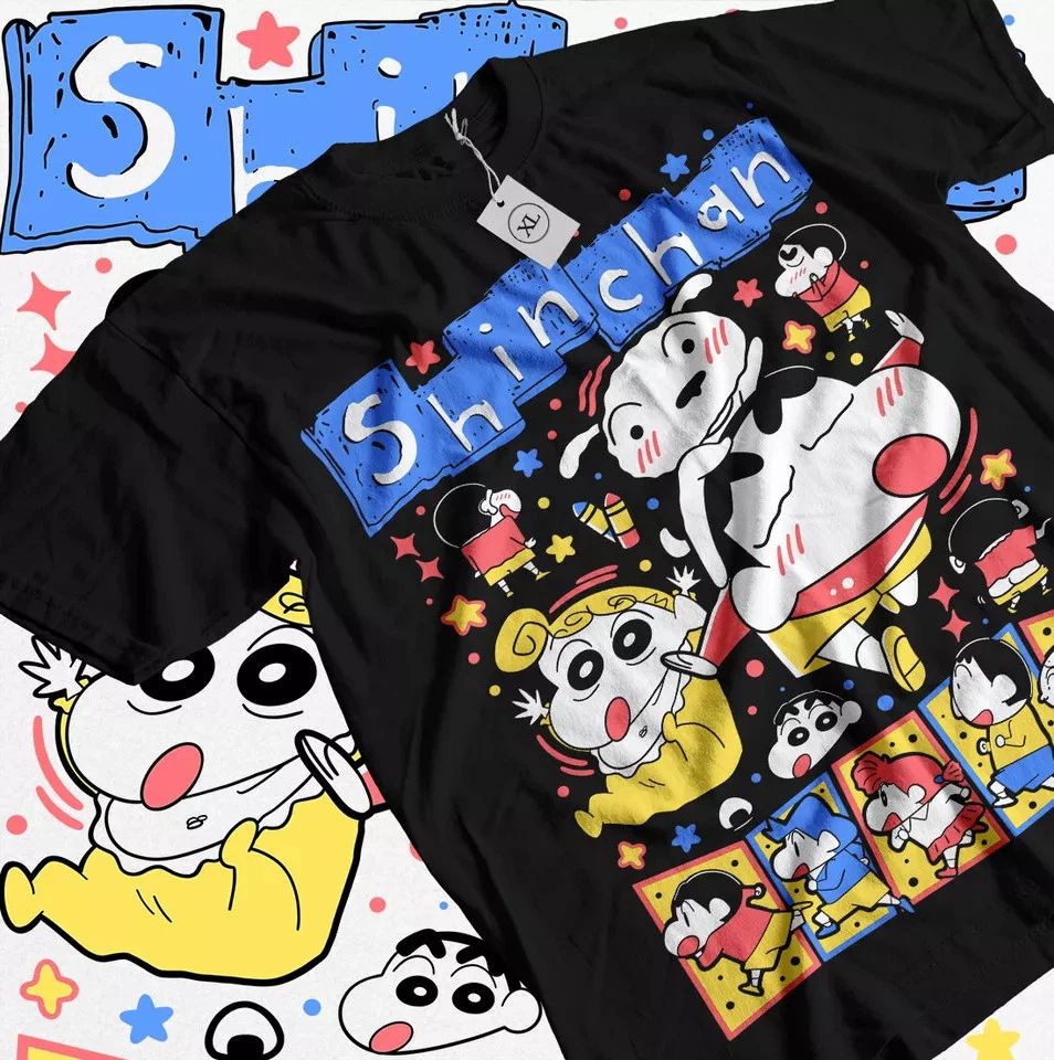 Crayon Shin Chan Shimamura Funny Anime Japan Kawaii Gift Shirt Black Unisex
