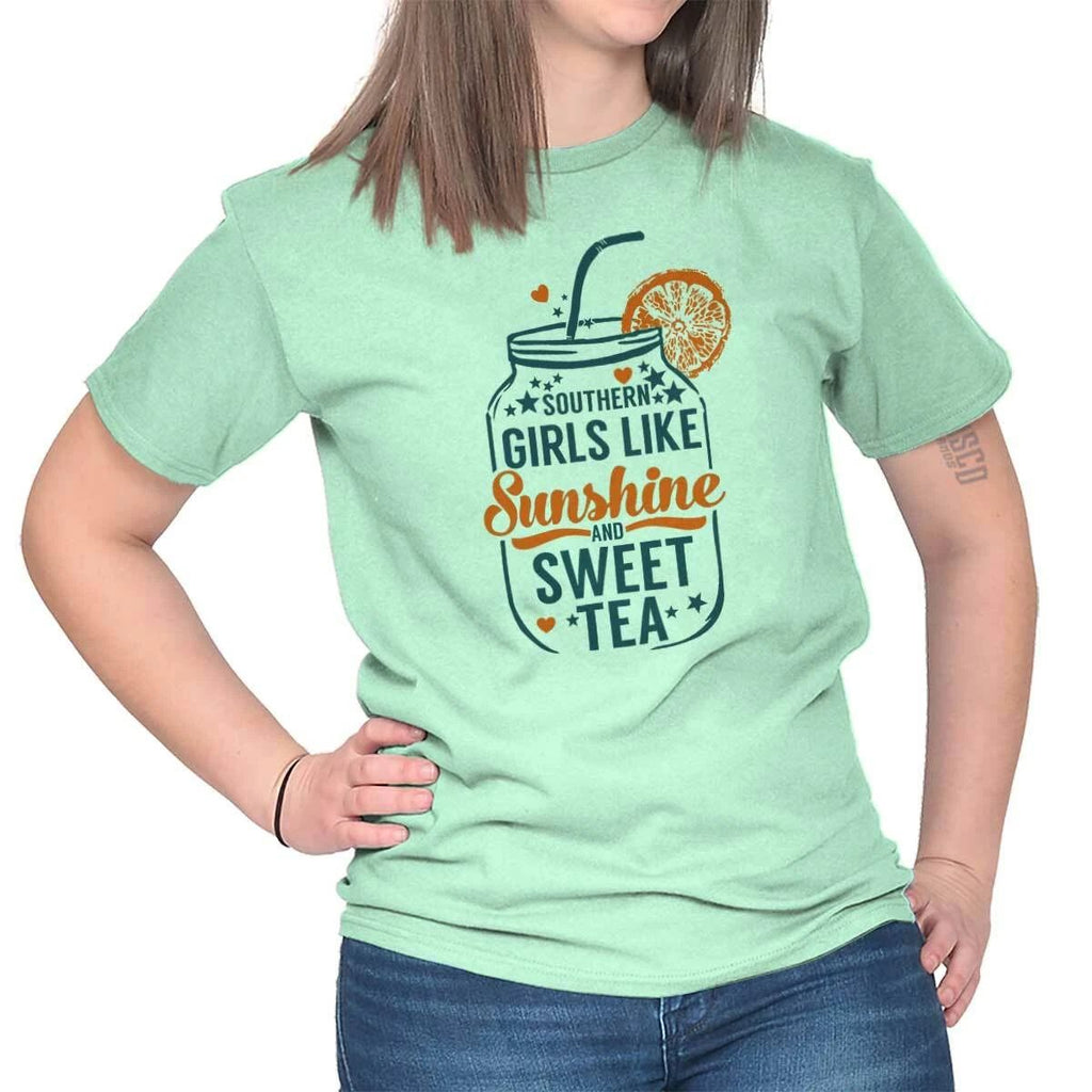 Southern Girls Like Sunshine and Sweet Tea Womens Graphic Crewneck T Shirt Tee Unisex