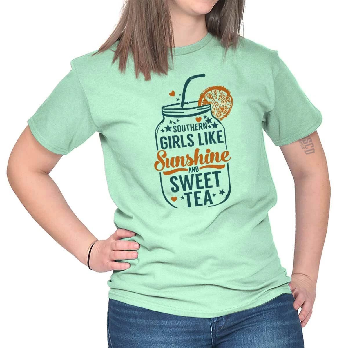 Southern Girls Like Sunshine and Sweet Tea Womens Graphic Crewneck T Shirt Tee Unisex