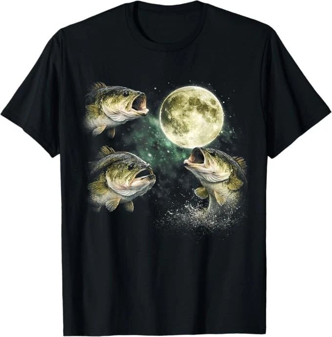 Bass Fish Howling to The Moon Vintage Angler Fisherman Unisex