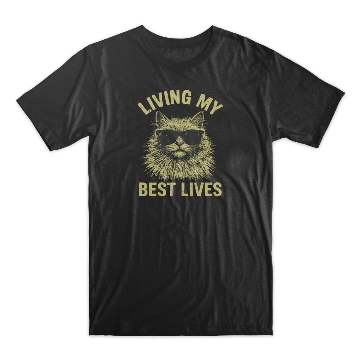 Living My Best Lives Funny Cat Retro Tee Unisex