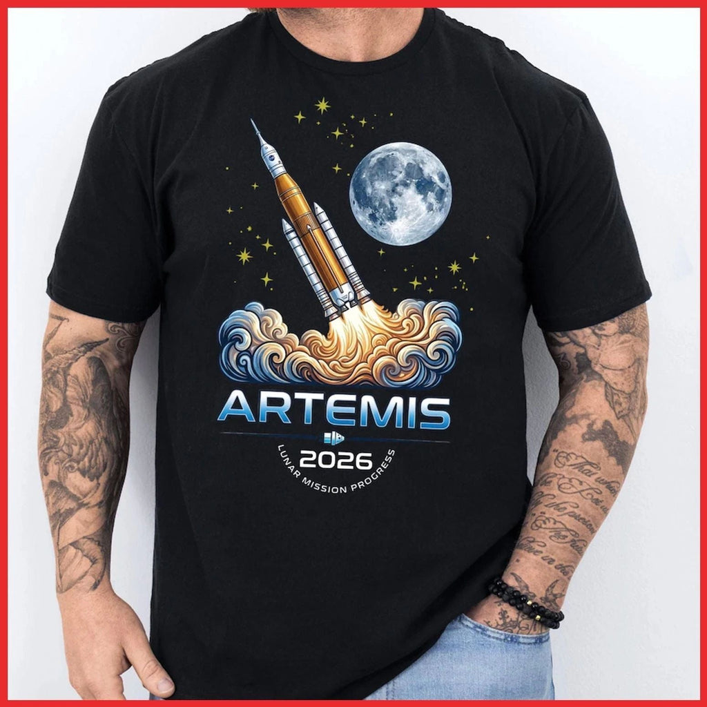 Artemis II 2026 Rocket Launch Moon Mission Black Cotton S-5XL Unisex