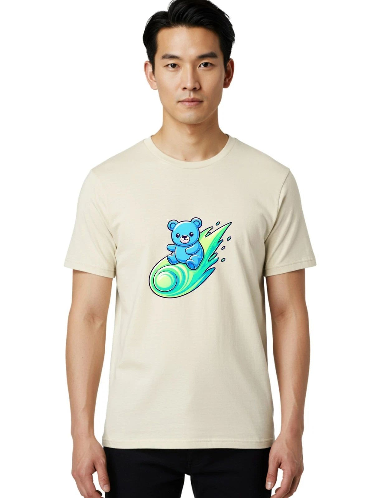 Blue-Bear-Surfing-1 Mens Graphic Tee,100% Cotton,Casual Summer Wear Unisex