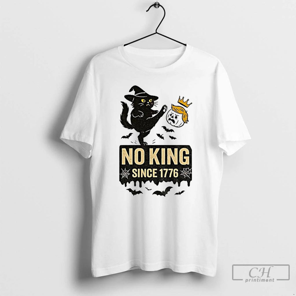 Classic Cat Kicks Trump Orange No King Since 1776 Halloween T Shirts Unisex