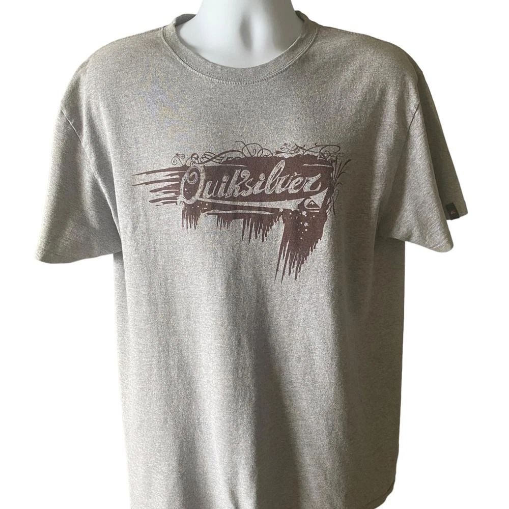 QUIKSILVER Surf Maroon Logo Grey Tee Shirt Men L Large Unisex