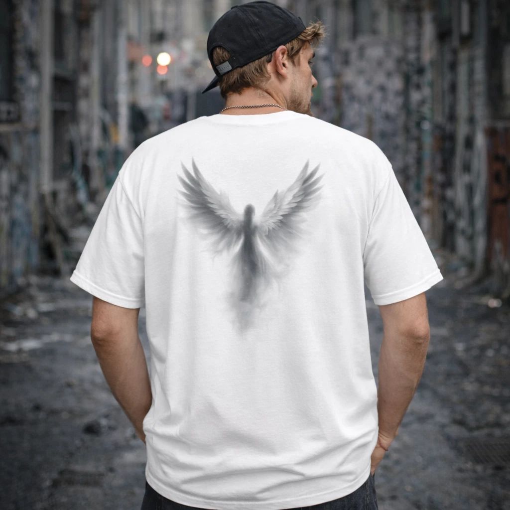 Shinora Angel Wings Back Print Streetwear Black Size L Unisex