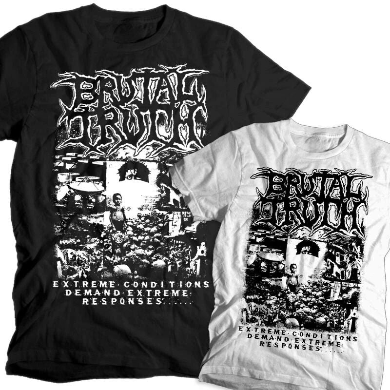 Brutal Truth Extreme Conditions T shirt BLACK WHITE Grind Core metal band Unisex