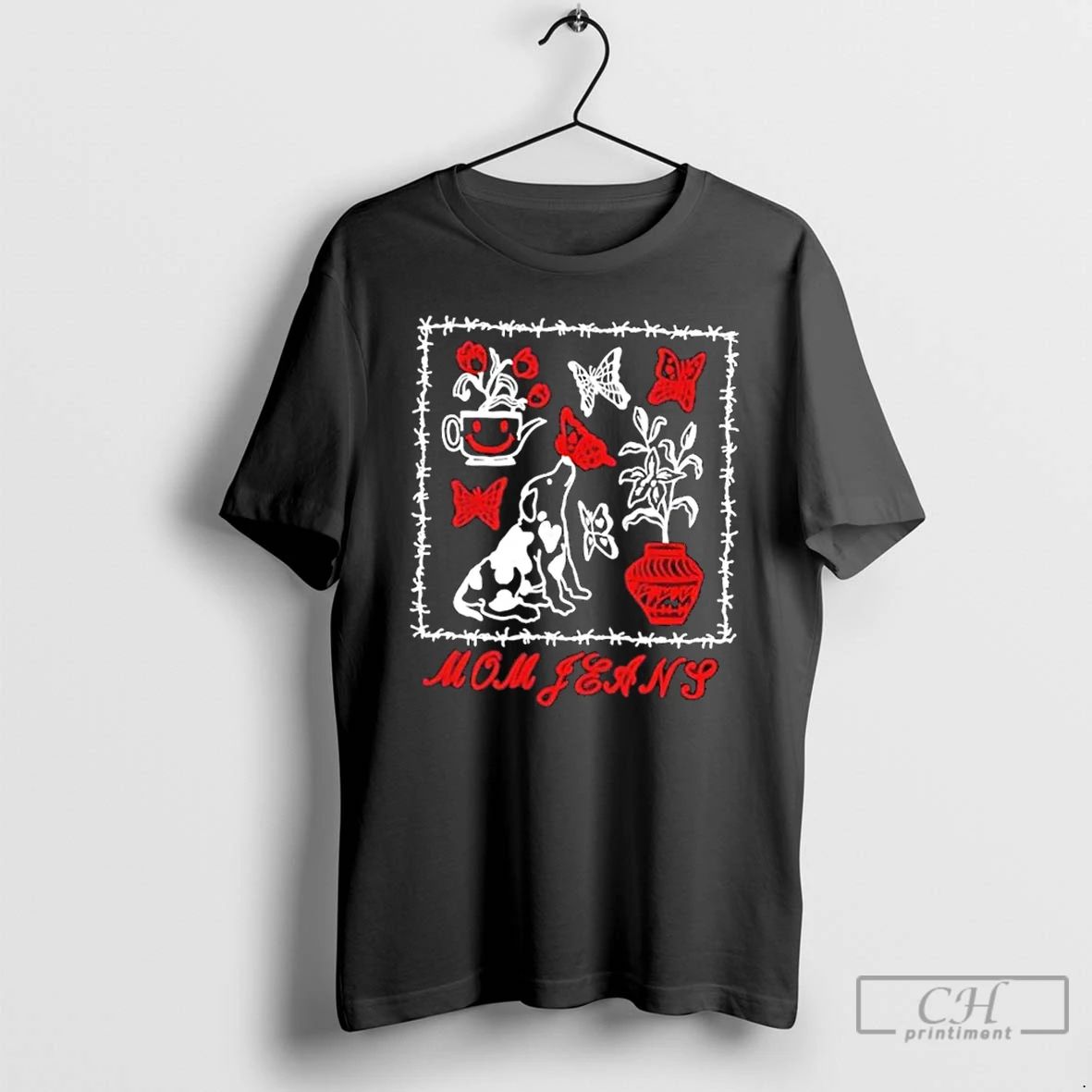 Premium Mom Jeans Butterfly Puppy T Shirts Unisex