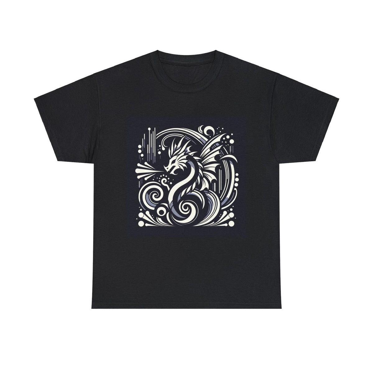 Unisex Adult T Shirt Art Deco Dragon Silhouette in Monochrome Fantasy Black Tee Unisex