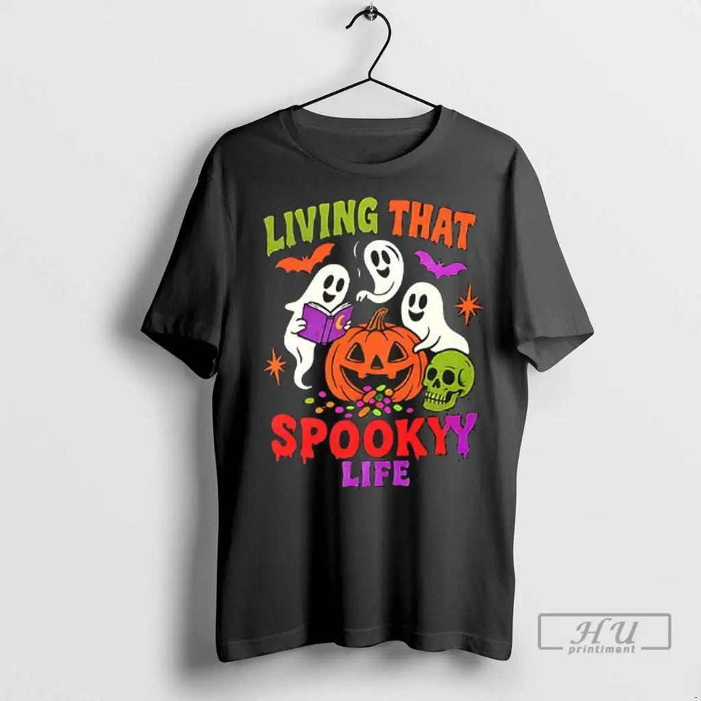 Officials Living That Spooky Life Ghost Reading Book Halloween T Shirts Unisex