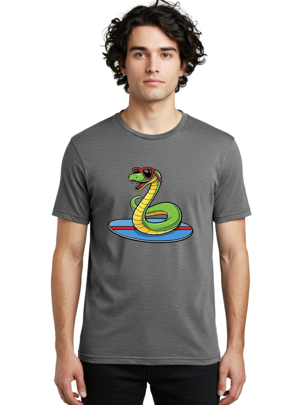 Snake-Surfing Mens Graphic Tee, 100% Cotton, Casual Summer Wear Unisex