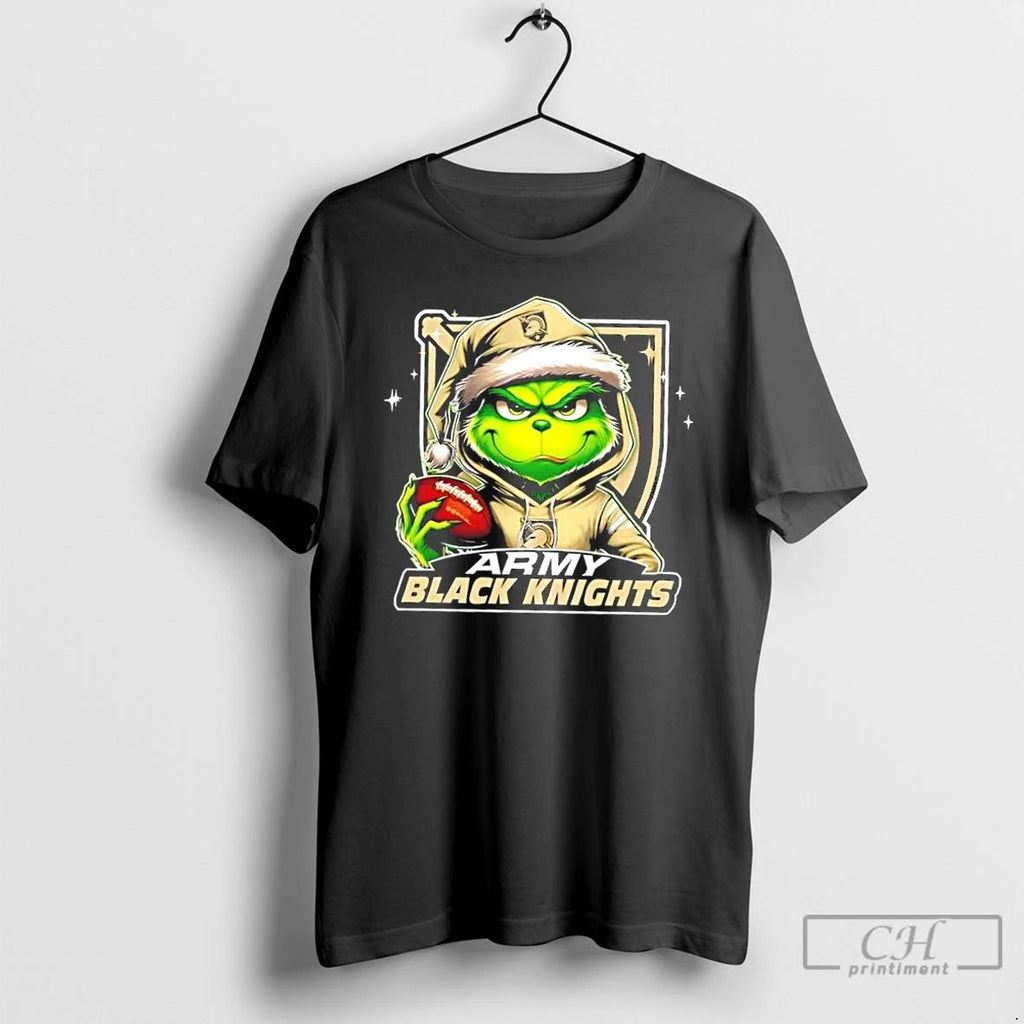Premium Grinch Is Holding A Ball And Smiling At Army Black Knights Fans Christmas Unisex