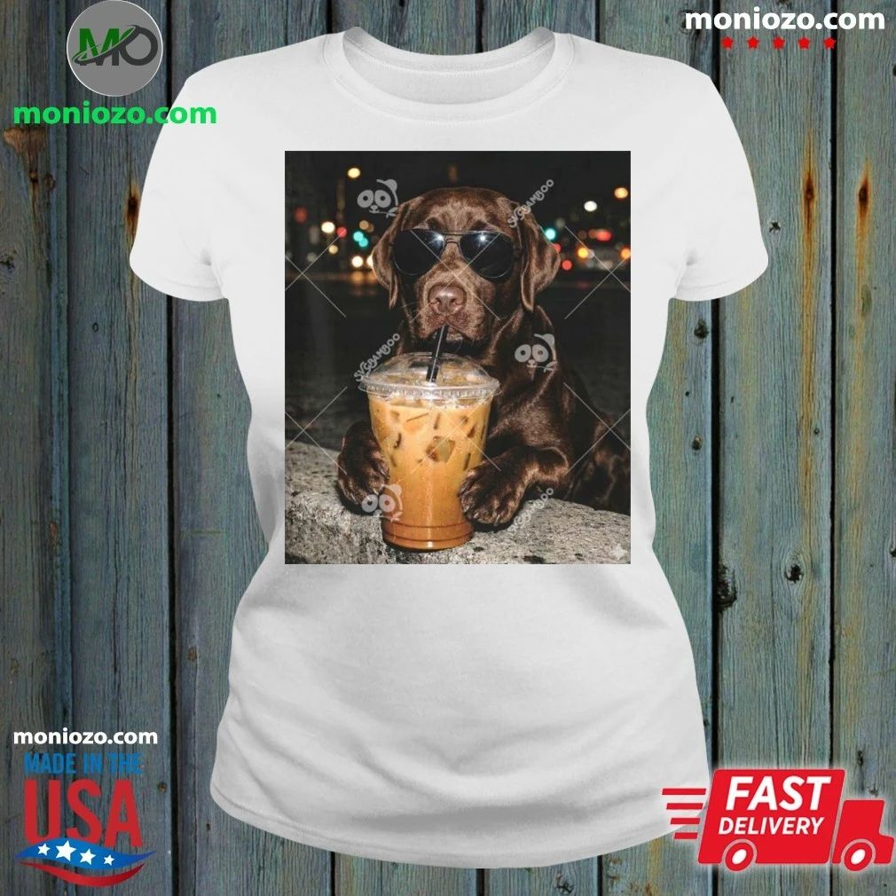 Original Labrador Retriever Drinking iced Coffee Cute Retriever Dog Sunglasses Shirt Unisex