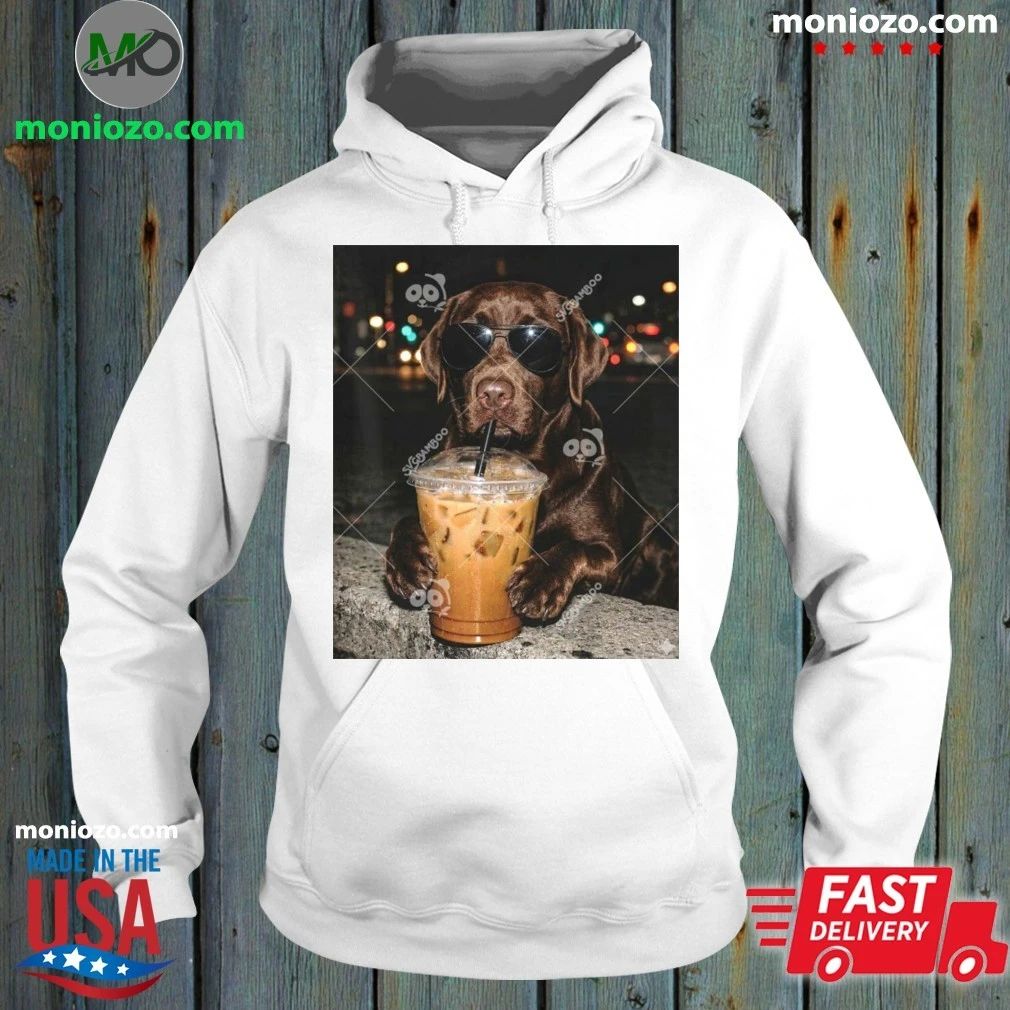 Original Labrador Retriever Drinking iced Coffee Cute Retriever Dog Sunglasses Shirt Unisex